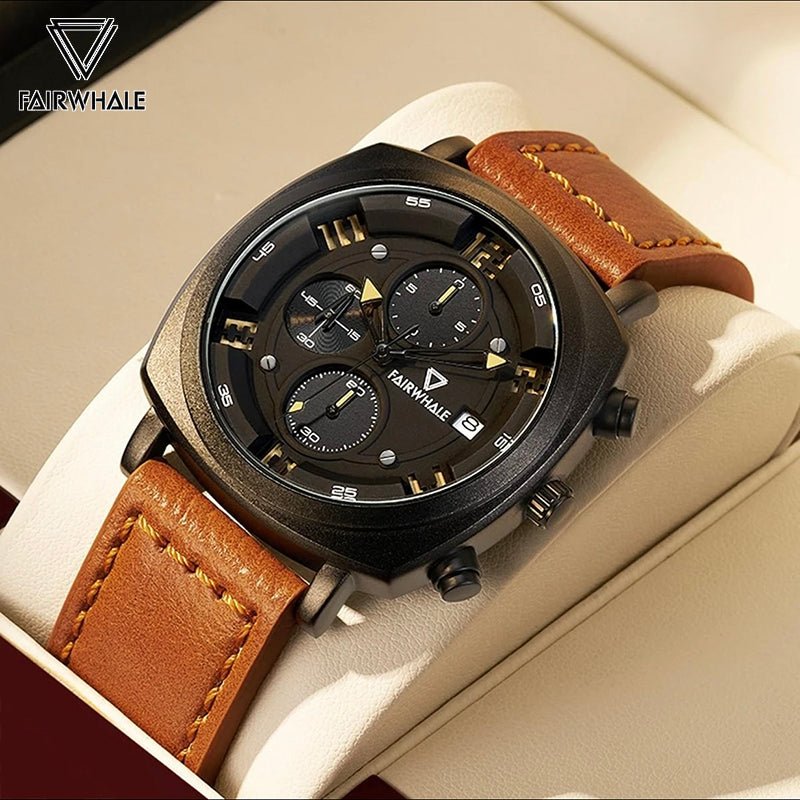 2023 Fashion Square Watch For Men Luxury Leather Strap Chronograph Waterproof Quartz Wristwatch - Zavion Watches Store