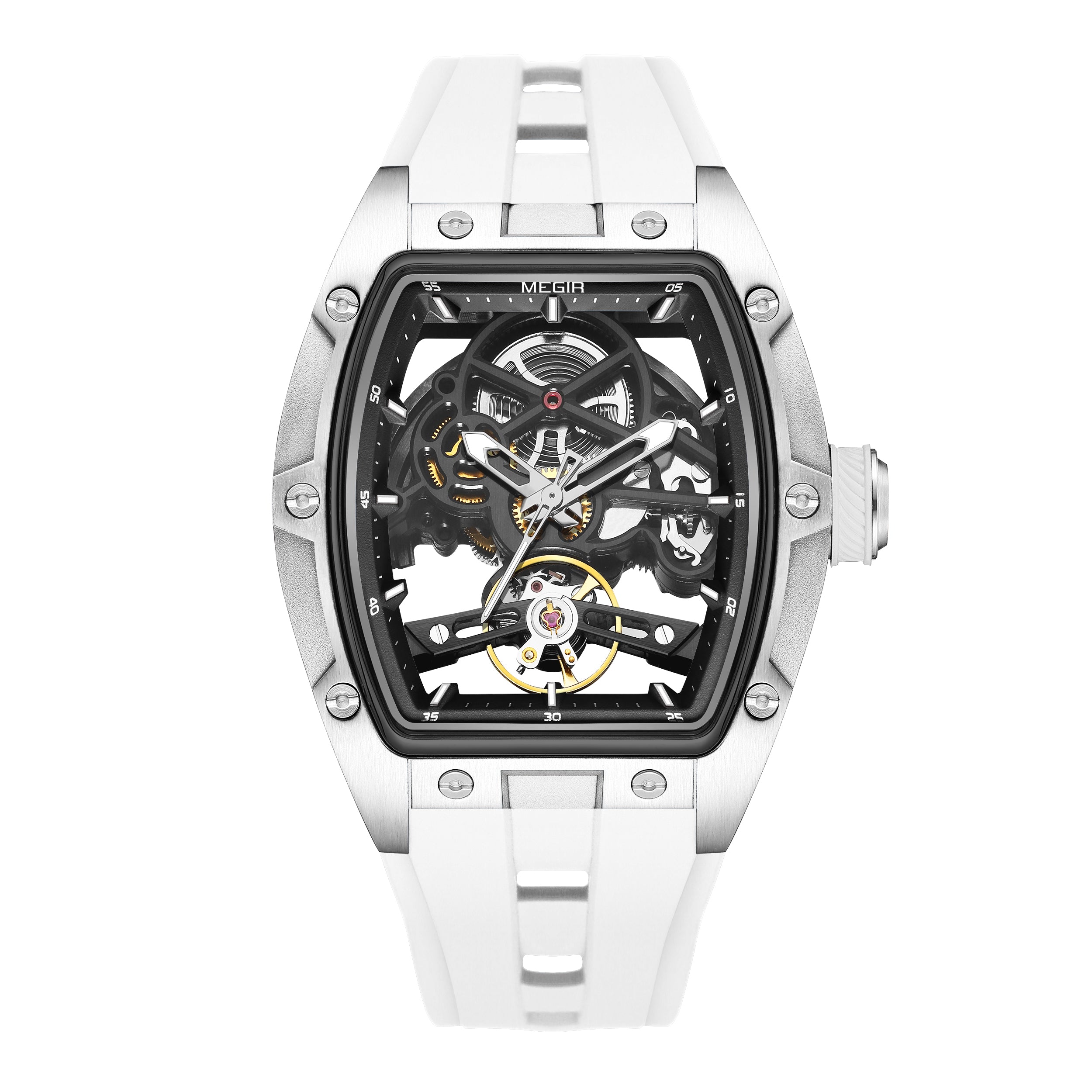Latest Luxury Design -Skeleton Face With Rubber Strap Mechanical Movement Waterproof Watch