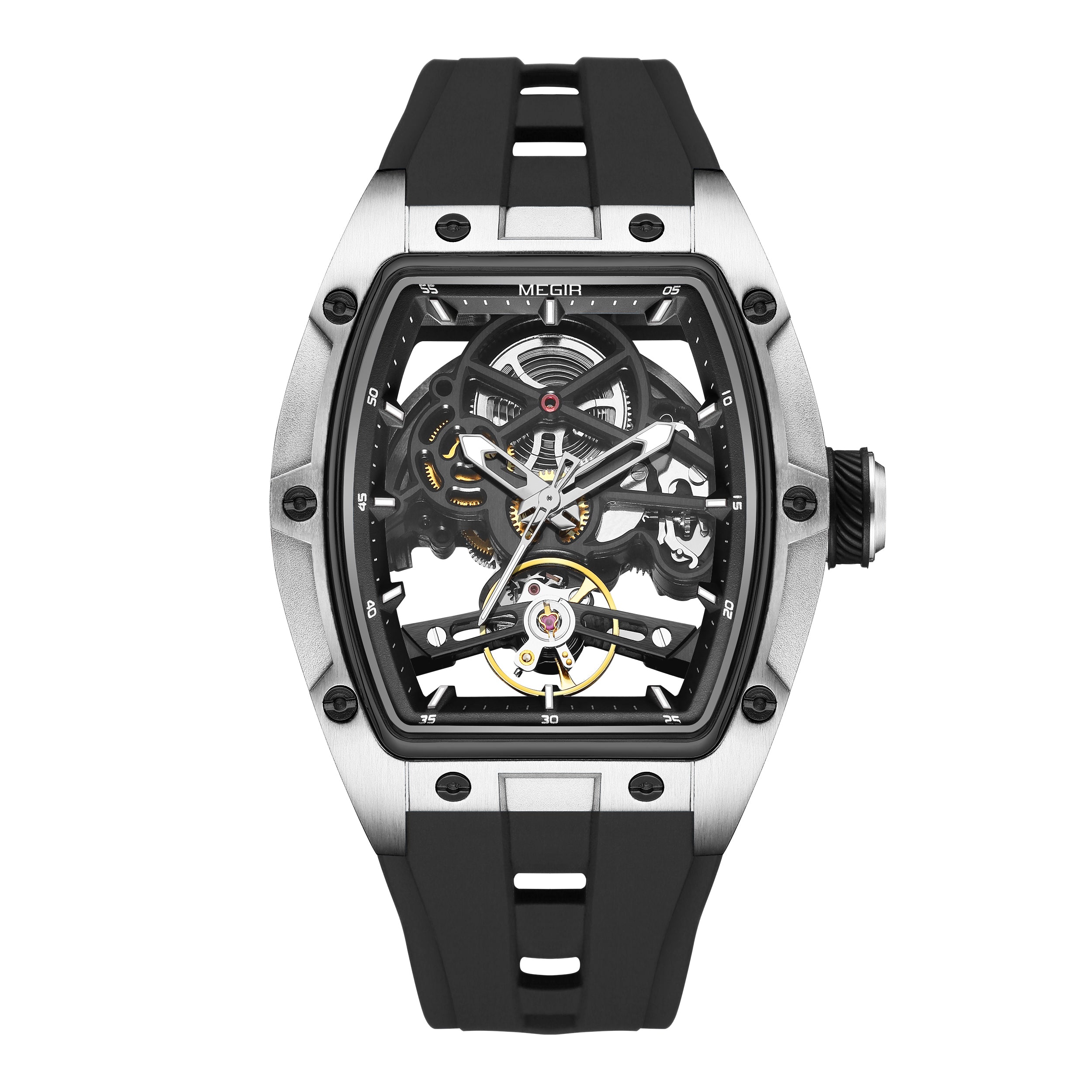 Latest Luxury Design -Skeleton Face With Rubber Strap Mechanical Movement Waterproof Watch