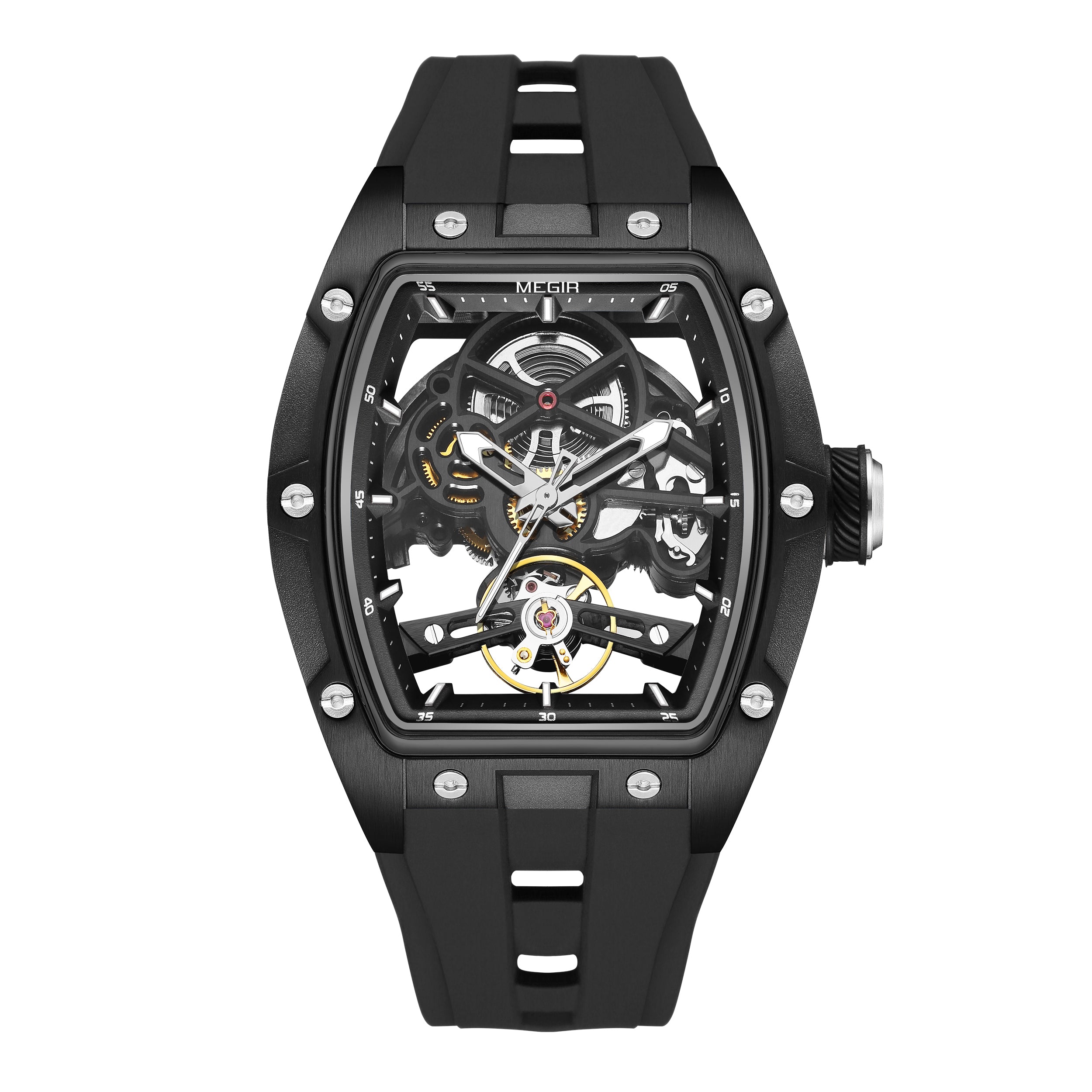 Latest Luxury Design -Skeleton Face With Rubber Strap Mechanical Movement Waterproof Watch