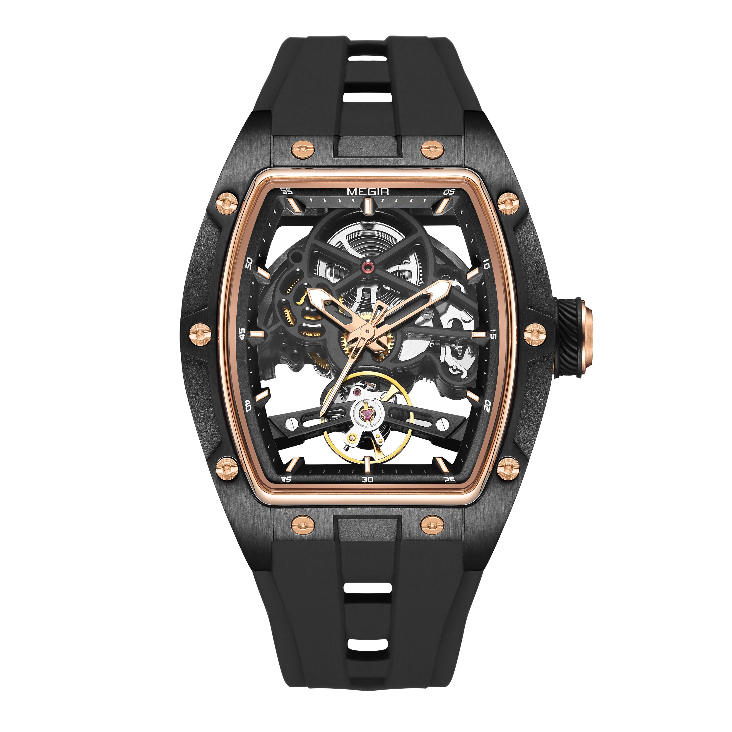 Latest Luxury Design -Skeleton Face With Rubber Strap Mechanical Movement Waterproof Watch