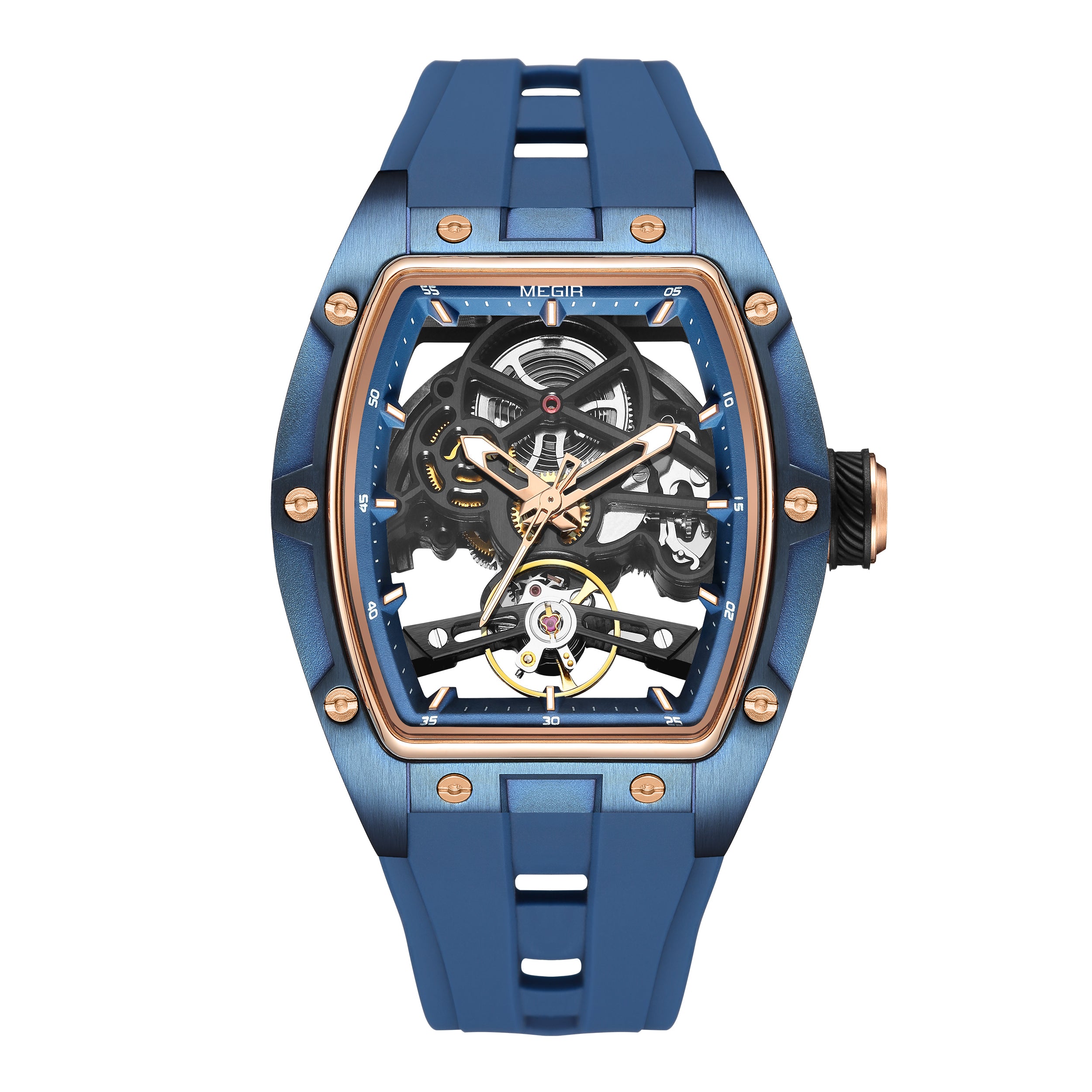 Latest Luxury Design -Skeleton Face With Rubber Strap Mechanical Movement Waterproof Watch