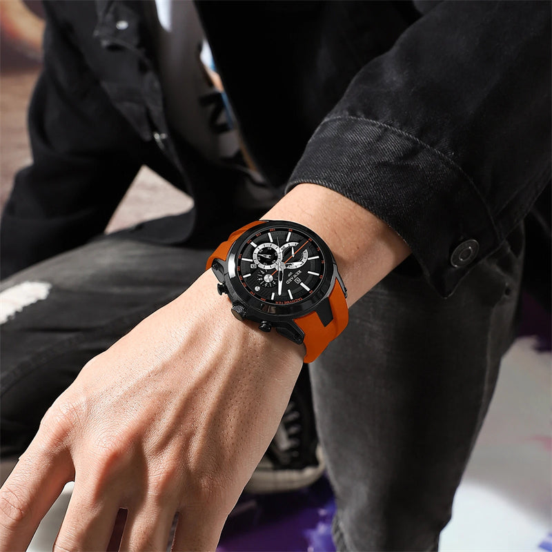 New Luxury Sports Style Multi-Hand Chronograph Anti Allergic Silicone Rubber Strap Waterproof Watch