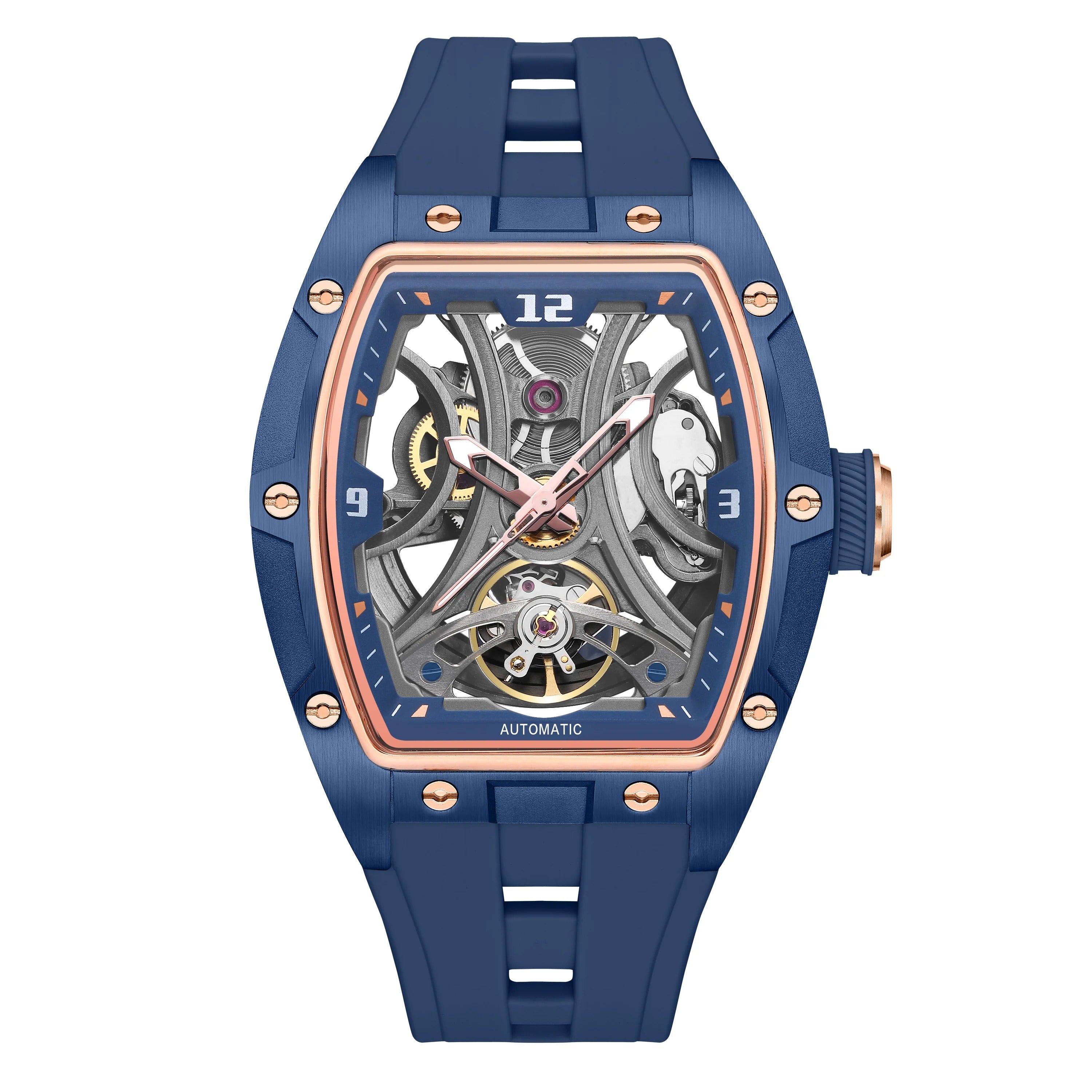 MEGIR 2245 Black Wine Barrel Tourbillon Automatic Watch – Luxury, Hollow Dial, Waterproof, Luminous
