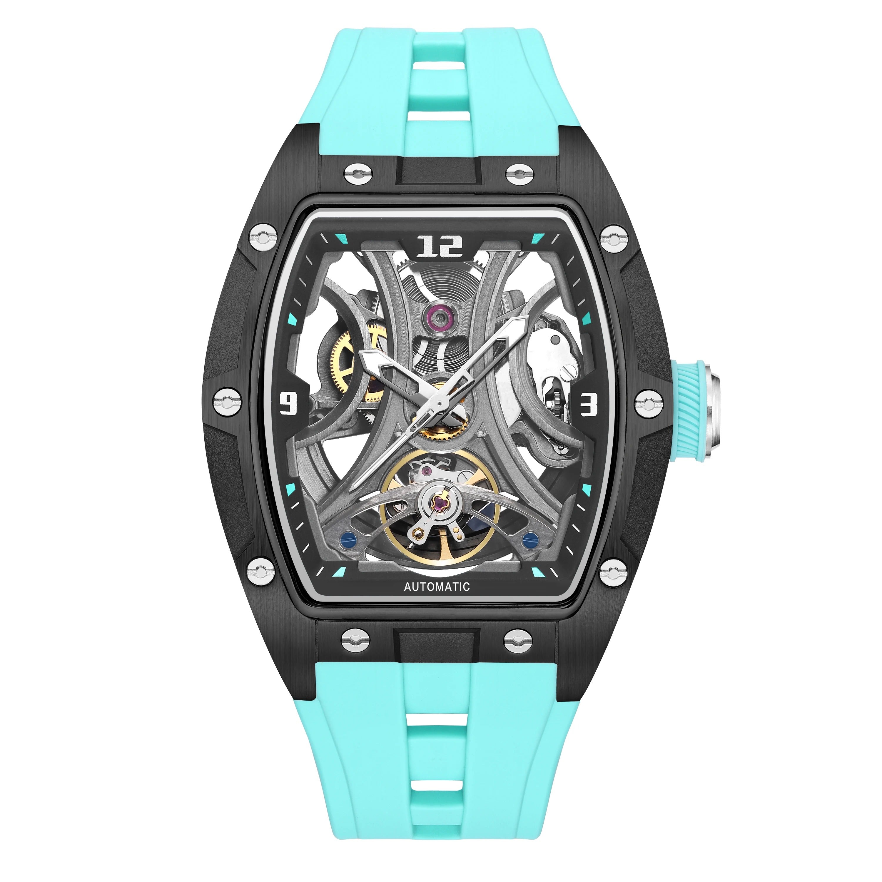 MEGIR 2245 Black Wine Barrel Tourbillon Automatic Watch – Luxury, Hollow Dial, Waterproof, Luminous