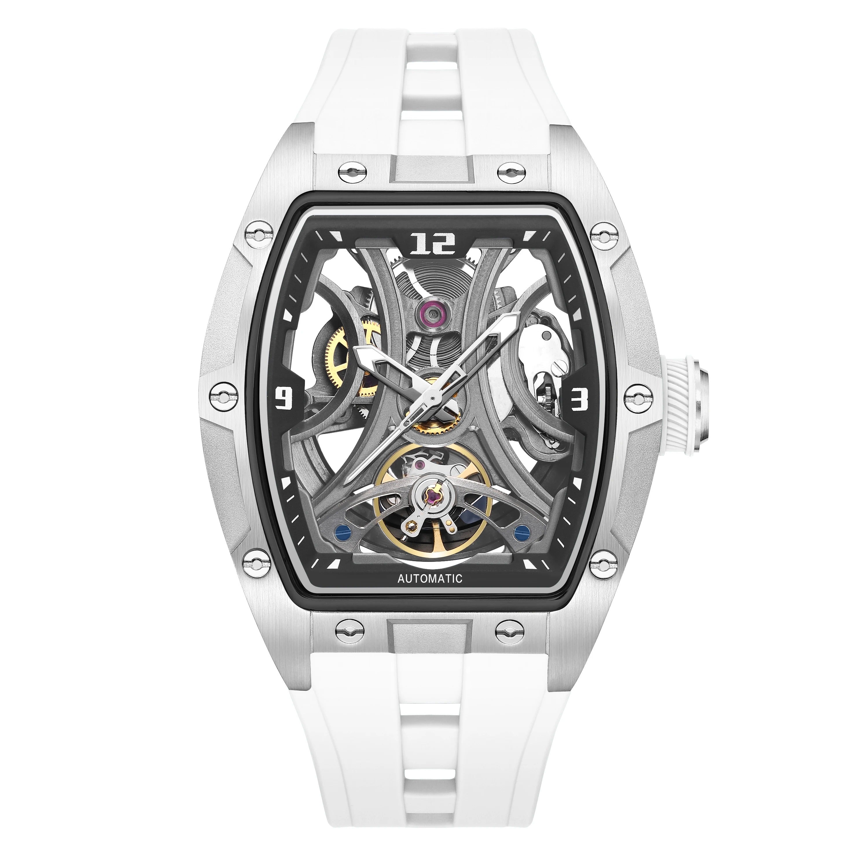 MEGIR 2245 Black Wine Barrel Tourbillon Automatic Watch – Luxury, Hollow Dial, Waterproof, Luminous