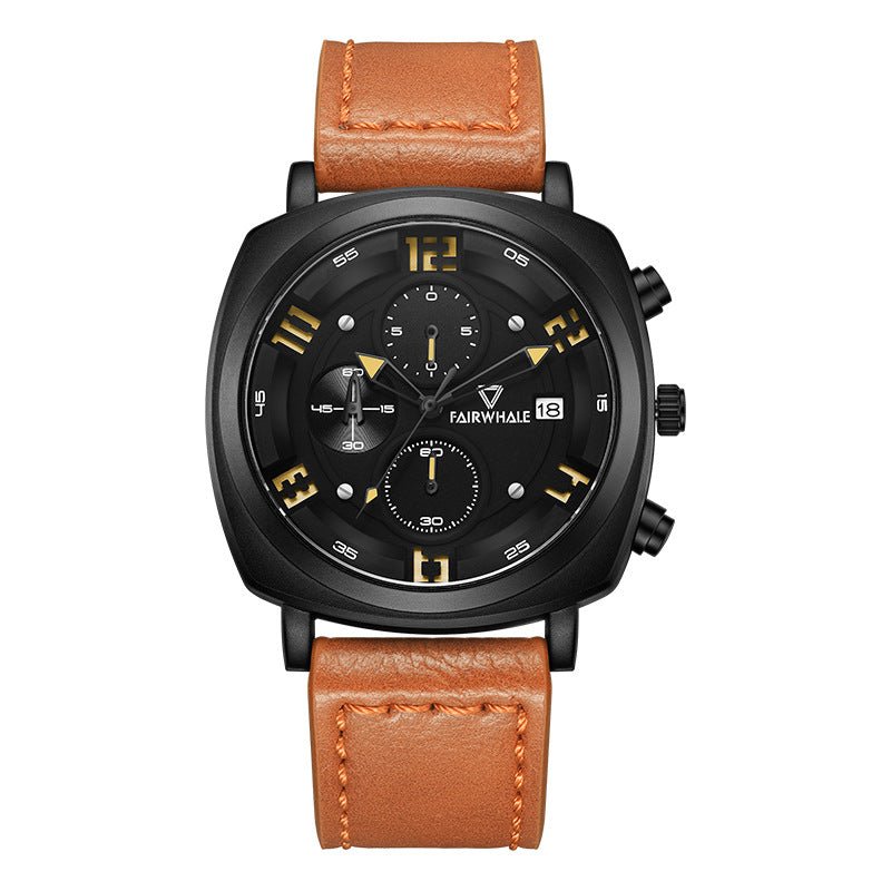2023 Fashion Square Watch For Men Luxury Leather Strap Chronograph Waterproof Quartz Wristwatch - Zavion Watches Store